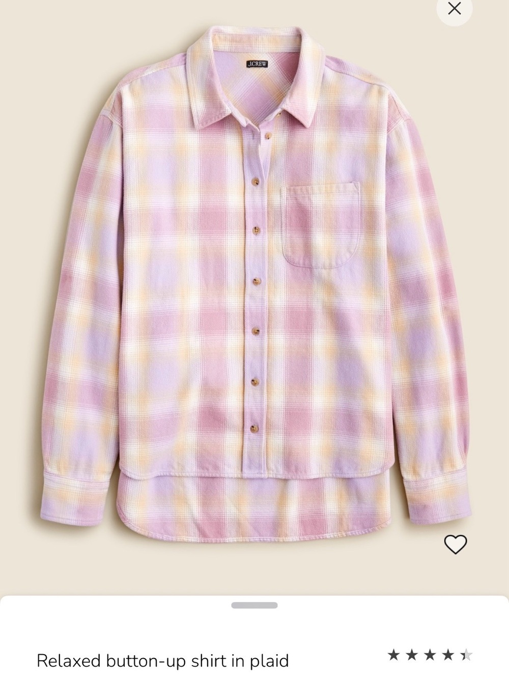 EUC J Crew Retail Relaxed Button Up Flannel Shirt in Plaid. Size M. Pur/kha/whit